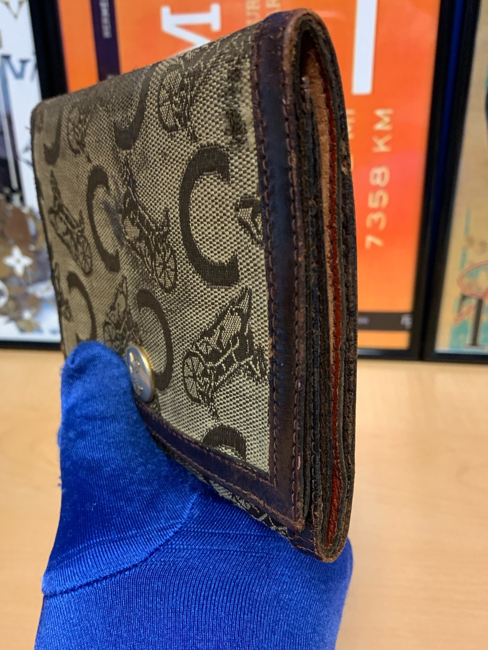 Celine Vintage Trifold Wallet - Horse & Carriage Design Canvas Snap Closure